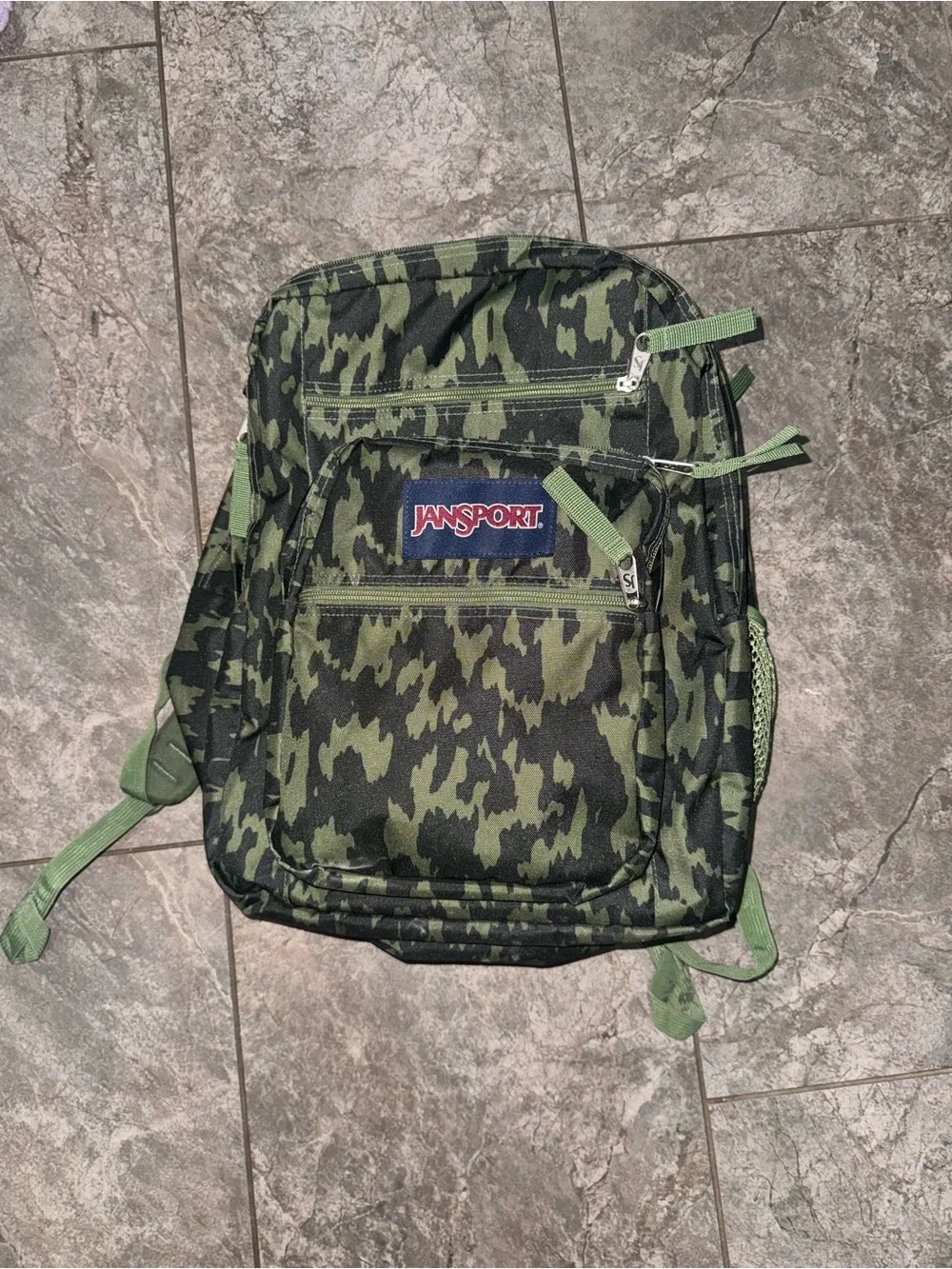 Jansport Green Camo Backpack Multi Zipper